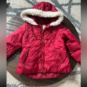Gymboree Red Hooded Puffer Jacket with Faux Fur Trim